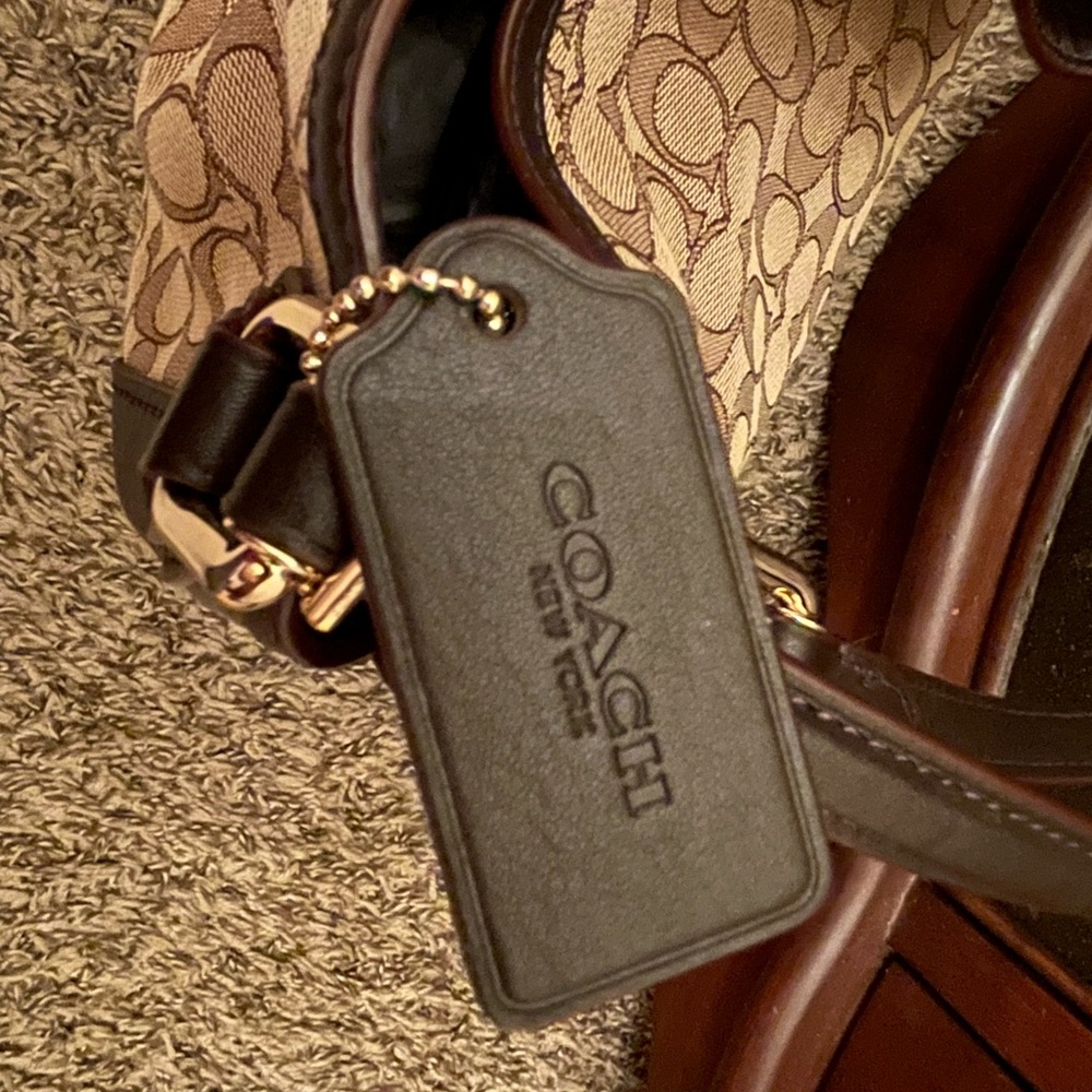 Coach Signature Canvas and Brown Leather Bag